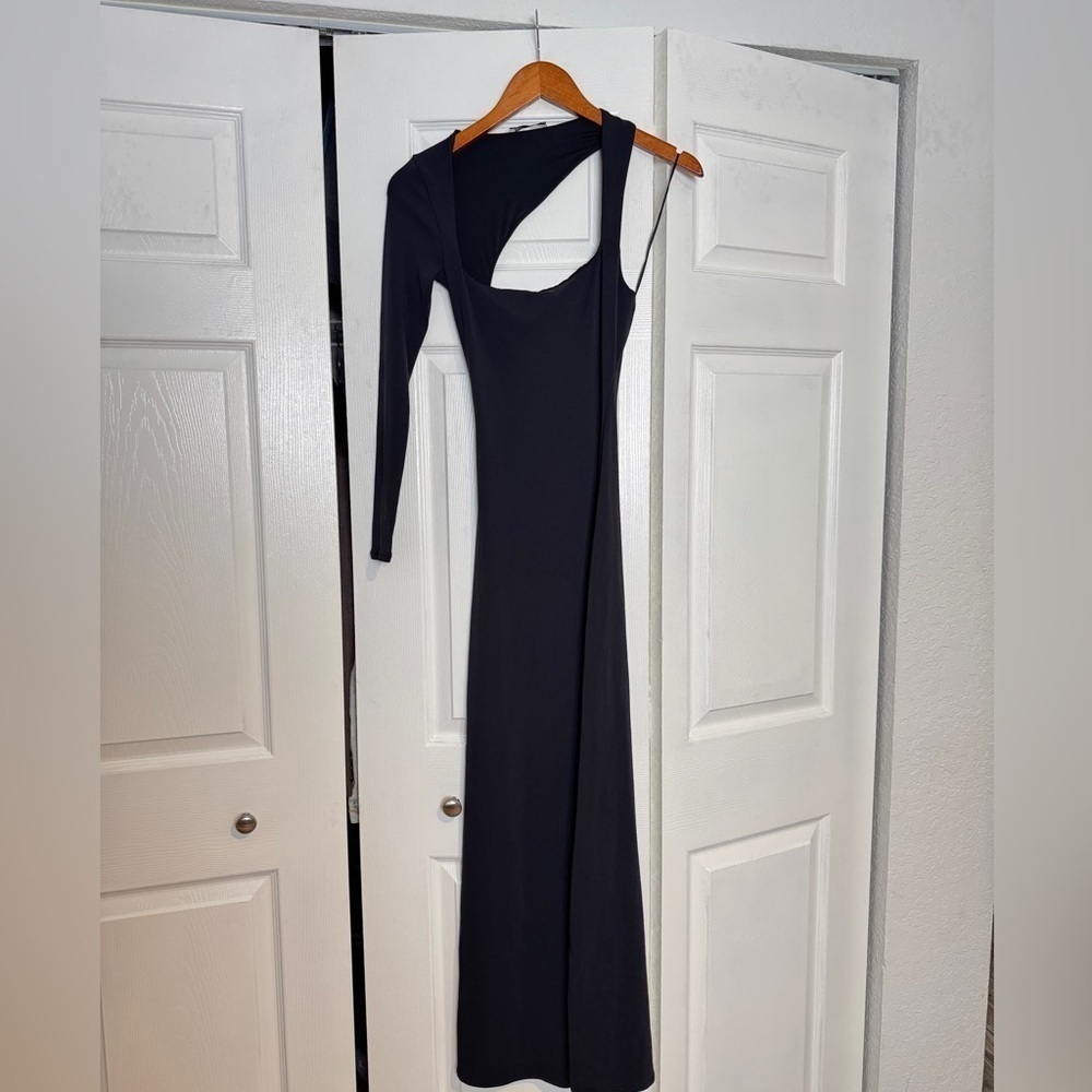 Zara Black Maxi Cut Out One Sleeve Dress